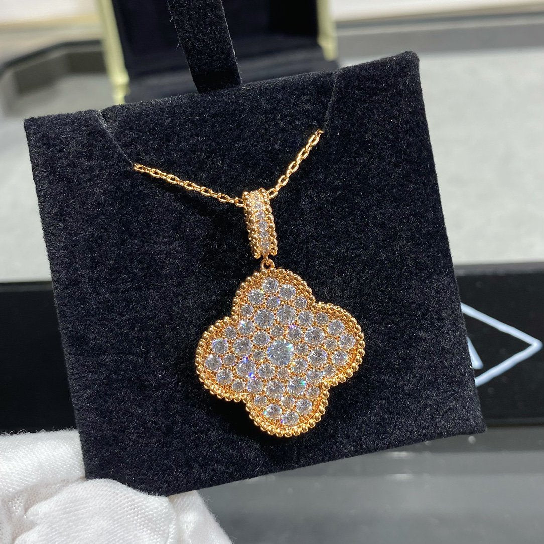 [Rani Jewelry]CLOVER 25MM LARGE PEDANT DIAMOND PAVED LONG NECKLACE