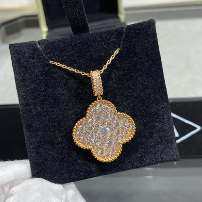 [Rani Jewelry]CLOVER 25MM LARGE PEDANT DIAMOND PAVED LONG NECKLACE