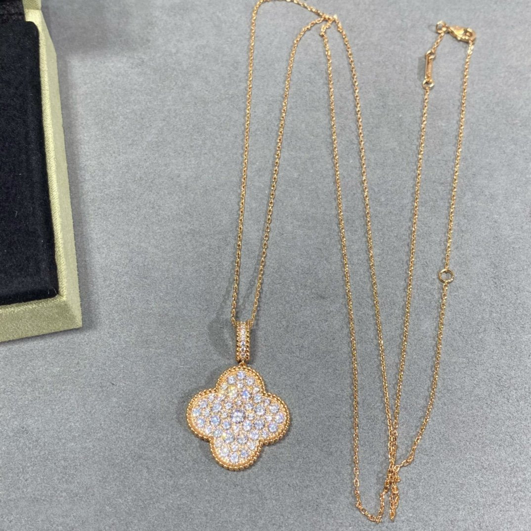 [Rani Jewelry]CLOVER 25MM LARGE PEDANT DIAMOND PAVED LONG NECKLACE