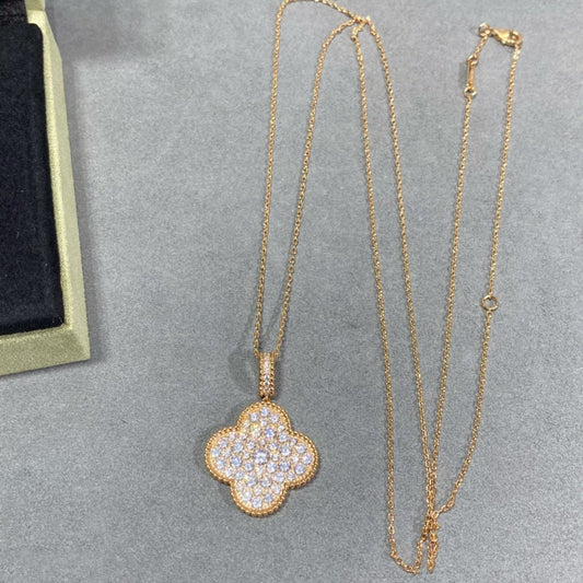 [Rani Jewelry]CLOVER 25MM LARGE PEDANT DIAMOND PAVED LONG NECKLACE