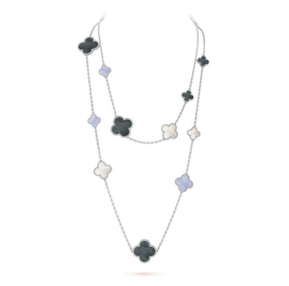 [Rani Jewelry]CLOVER 16 MOTIF CHALCEDONY MOP SILVER NECKLACE