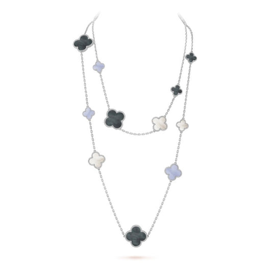 [Rani Jewelry]CLOVER 16 MOTIF CHALCEDONY MOP SILVER NECKLACE