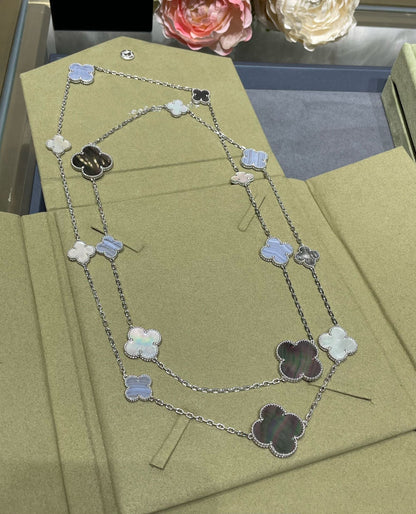 [Rani Jewelry]CLOVER 16 MOTIF CHALCEDONY MOP SILVER NECKLACE