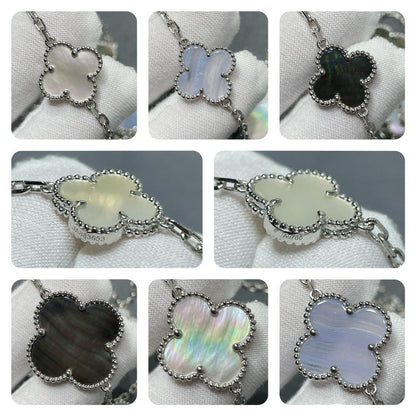 [Rani Jewelry]CLOVER 16 MOTIF CHALCEDONY MOP SILVER NECKLACE