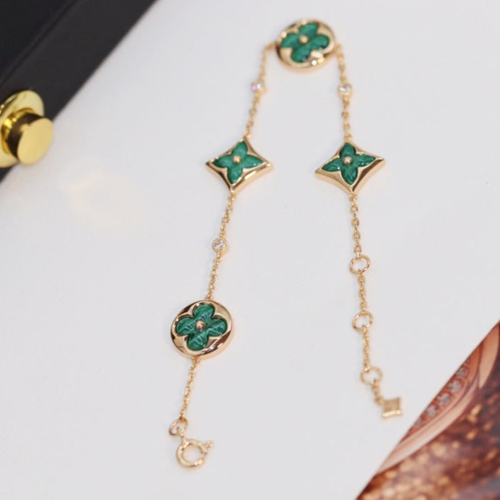 [Rani Jewelry]STAR AND SUN 4 MOTIF PINK GOLD MALACHITE BRACELET
