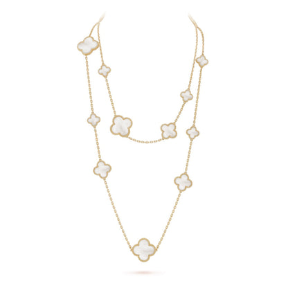 [Rani Jewelry]CLOVER 16 MOTIF WHITE MOP GOLD NECKLACE