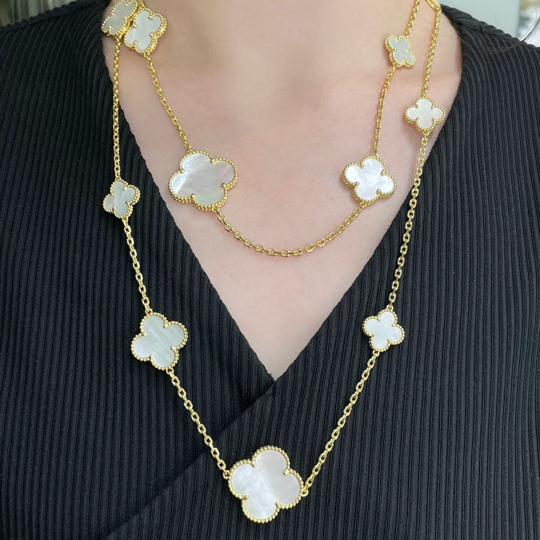 [Rani Jewelry]CLOVER 16 MOTIF WHITE MOP GOLD NECKLACE