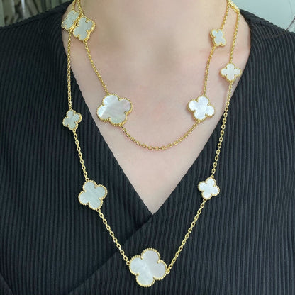 [Rani Jewelry]CLOVER 16 MOTIF WHITE MOP GOLD NECKLACE