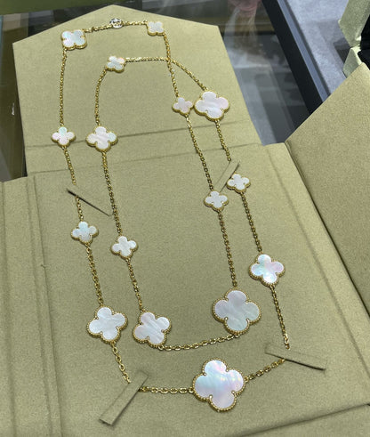 [Rani Jewelry]CLOVER 16 MOTIF WHITE MOP GOLD NECKLACE