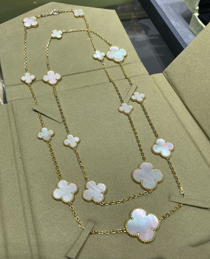 [Rani Jewelry]CLOVER 16 MOTIF WHITE MOP GOLD NECKLACE