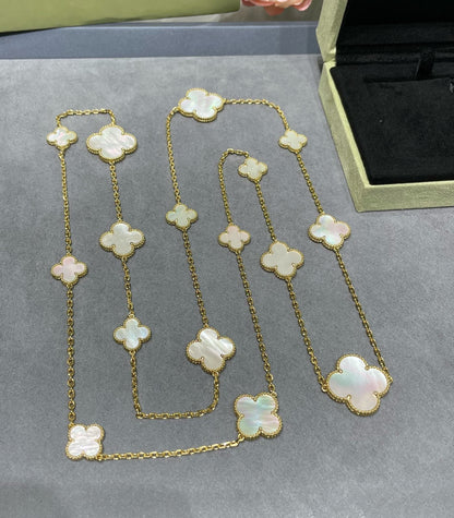[Rani Jewelry]CLOVER 16 MOTIF WHITE MOP GOLD NECKLACE