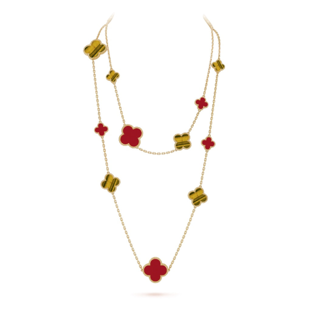 [Rani Jewelry]CLOVER 16 MOTIF CARNELIAN TIGER EYE ROSE GOLD NECKLACE