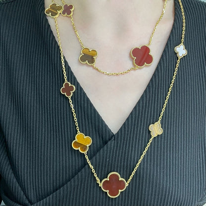 [Rani Jewelry]CLOVER 16 MOTIF CARNELIAN TIGER EYE ROSE GOLD NECKLACE