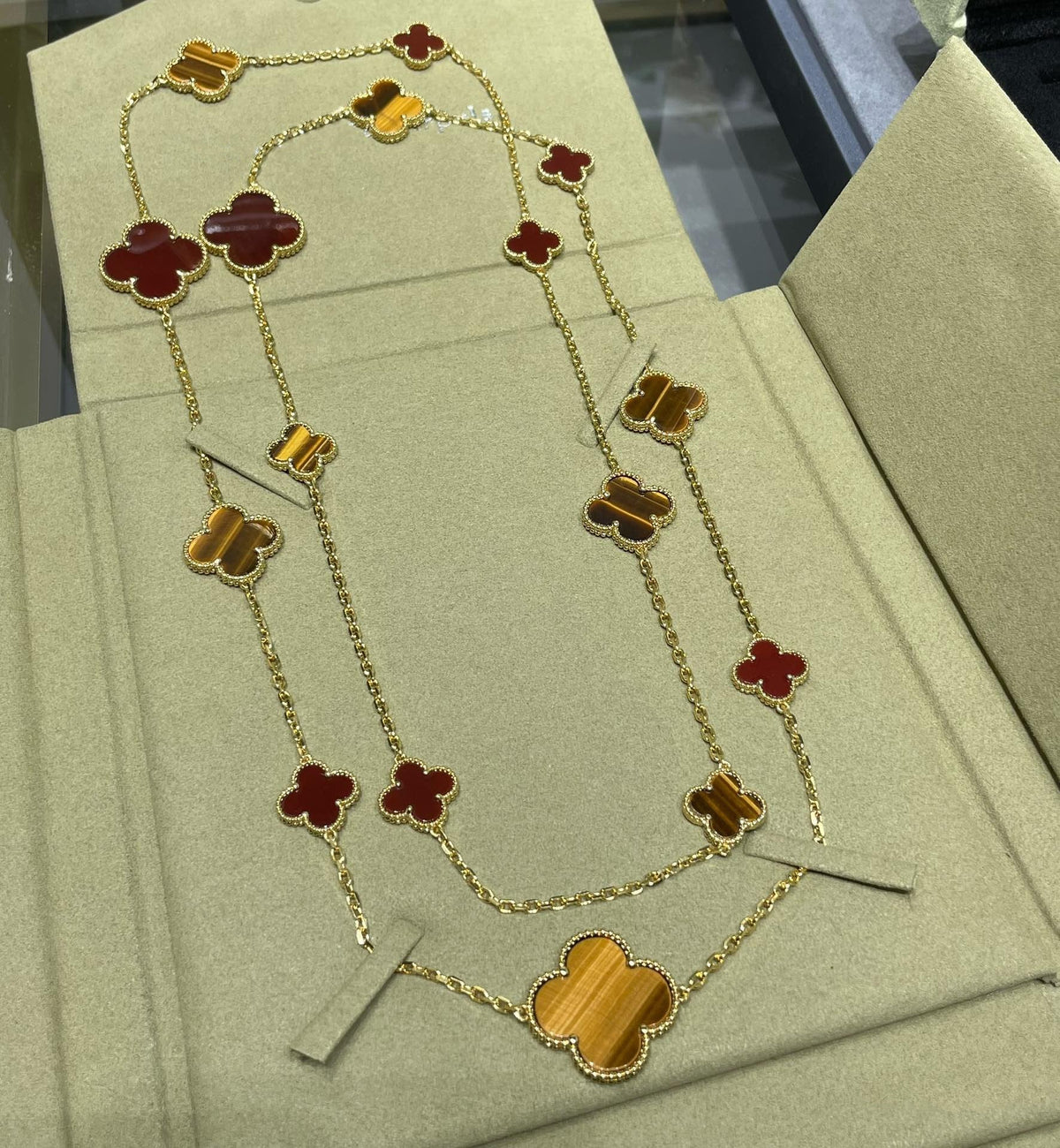 [Rani Jewelry]CLOVER 16 MOTIF CARNELIAN TIGER EYE ROSE GOLD NECKLACE