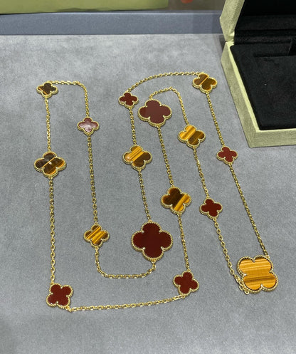 [Rani Jewelry]CLOVER 16 MOTIF CARNELIAN TIGER EYE ROSE GOLD NECKLACE
