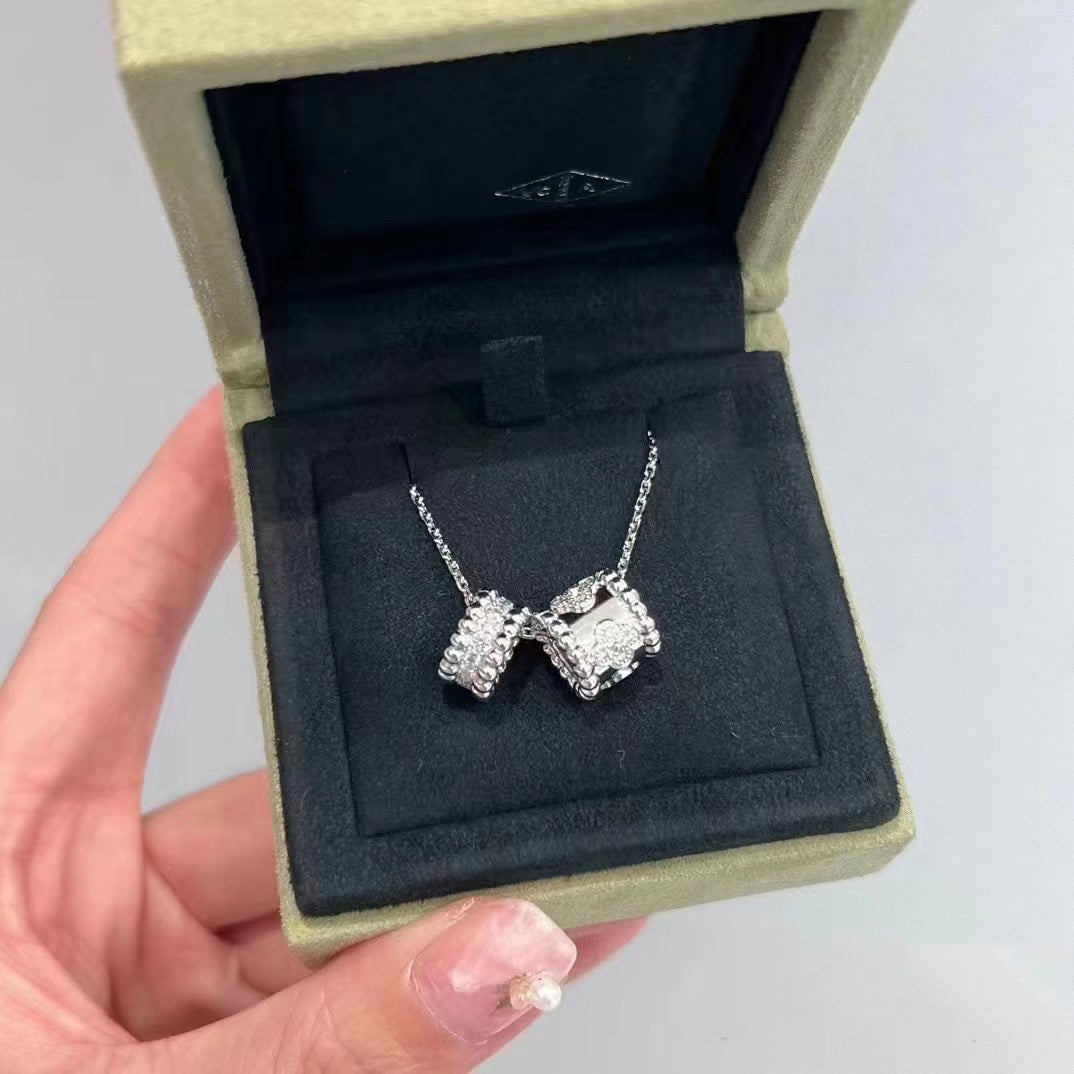 [Rani Jewelry]PERLEE DOUBLE PENDANT SILVER DIAMOND NECKLACE