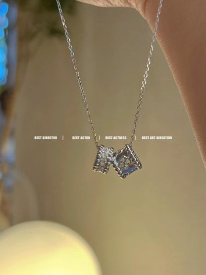 [Rani Jewelry]PERLEE DOUBLE PENDANT SILVER DIAMOND NECKLACE