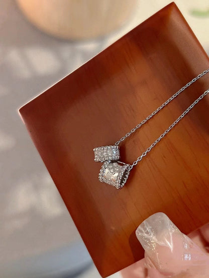 [Rani Jewelry]PERLEE DOUBLE PENDANT SILVER DIAMOND NECKLACE