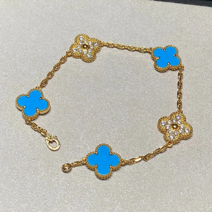 [Rani Jewelry] CLOVER 5 MOTIF BLUE AGATE BRACELET COLLECTION