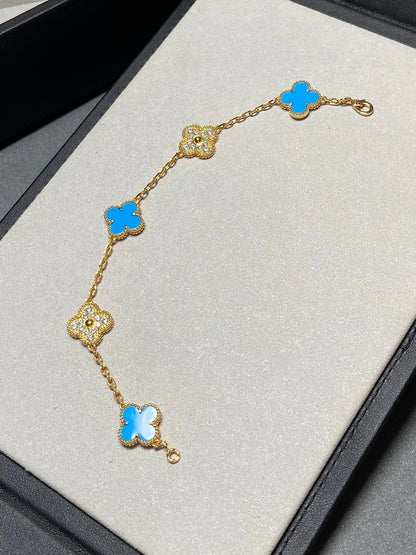 [Rani Jewelry] CLOVER 5 MOTIF BLUE AGATE BRACELET COLLECTION