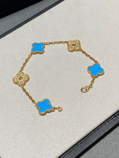 [Rani Jewelry] CLOVER 5 MOTIF BLUE AGATE BRACELET COLLECTION
