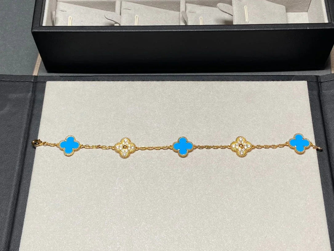 [Rani Jewelry] CLOVER 5 MOTIF BLUE AGATE BRACELET COLLECTION