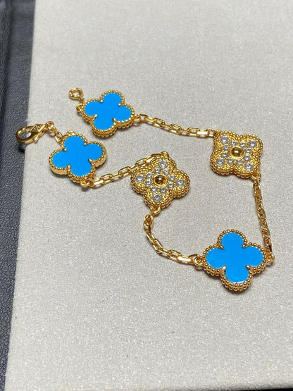 [Rani Jewelry] CLOVER 5 MOTIF BLUE AGATE BRACELET COLLECTION