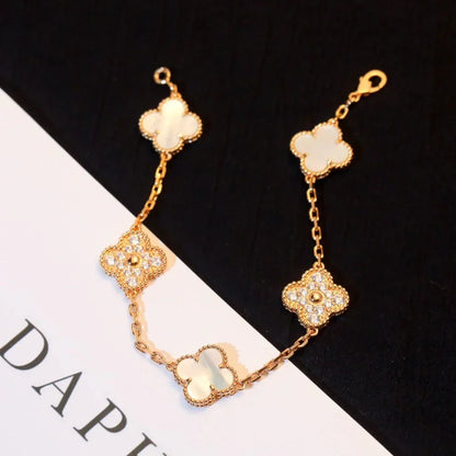 [Rani Jewelry]CLOVER WHITE PEARL MOP 5 MOTIF BRACELET COLLECTION