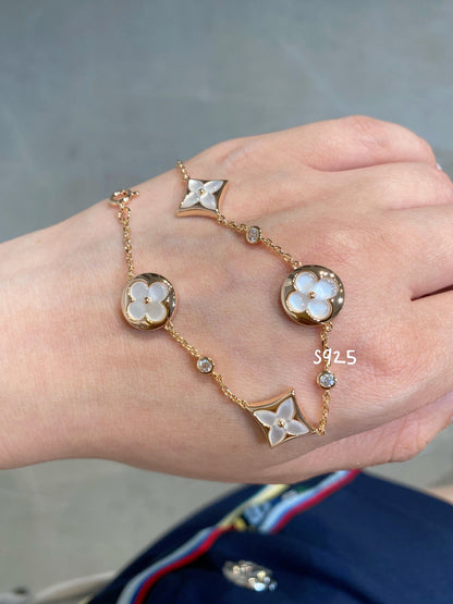 [Rani Jewelry]STAR AND SUN 4 MOTIF WHITE MOP PINK GOLD BRACELET