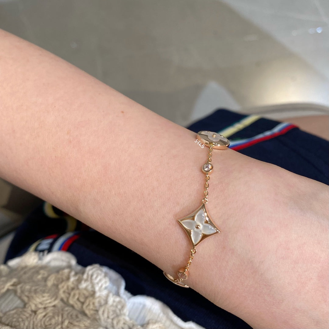 [Rani Jewelry]STAR AND SUN 4 MOTIF WHITE MOP PINK GOLD BRACELET
