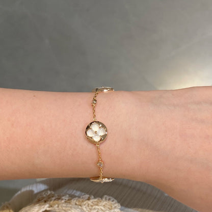 [Rani Jewelry]STAR AND SUN 4 MOTIF WHITE MOP PINK GOLD BRACELET
