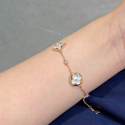 [Rani Jewelry]STAR AND SUN 4 MOTIF WHITE MOP PINK GOLD BRACELET