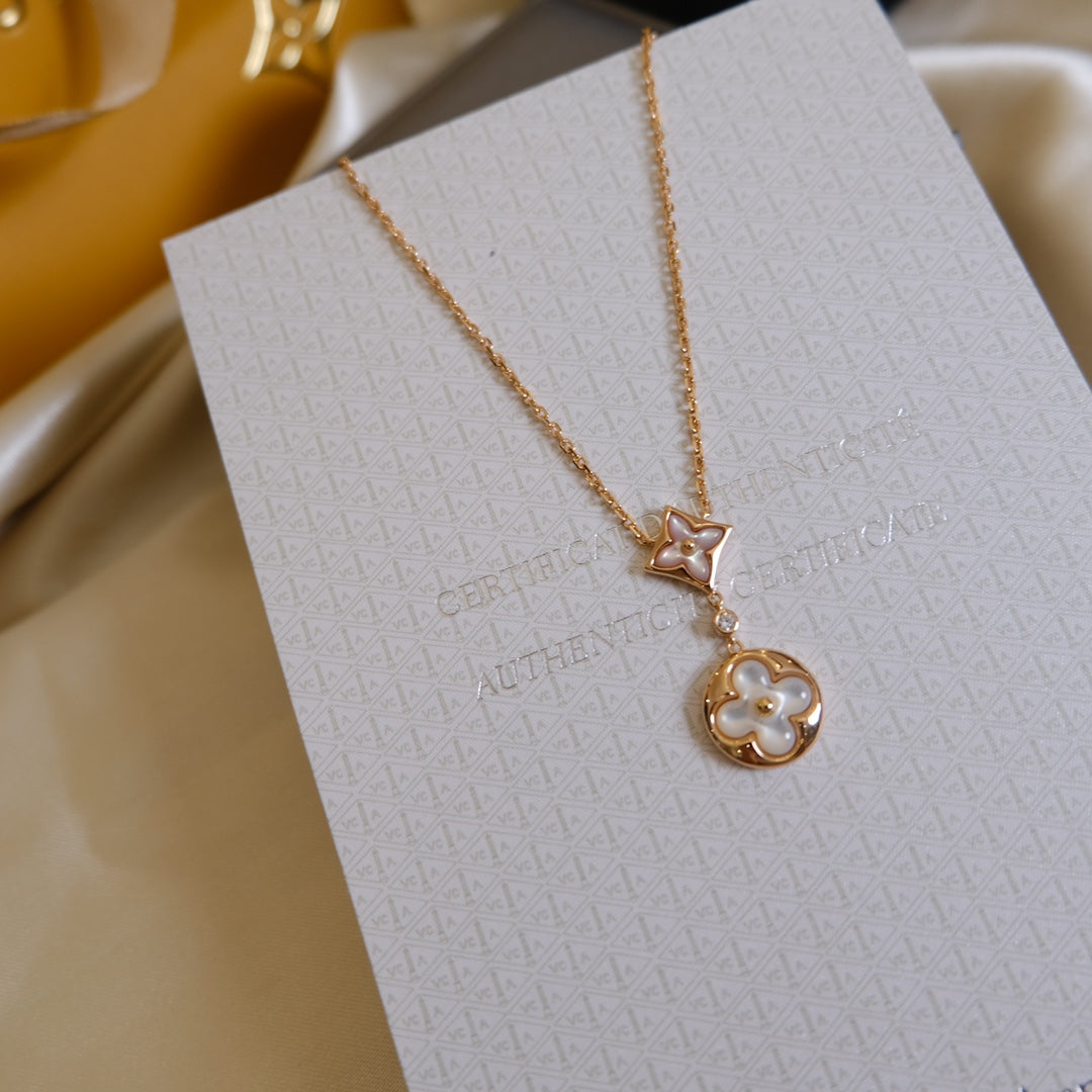 [Rani Jewelry]STAR AND SUN WHITE MOP 2 MOTIF PINK GOLD NECKLACE
