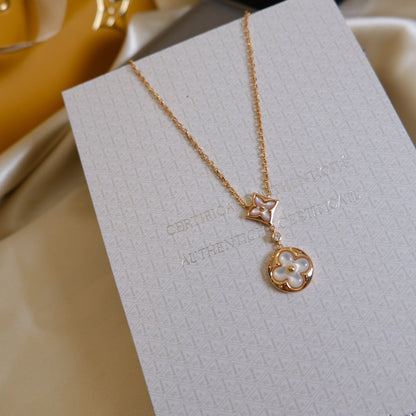 [Rani Jewelry]STAR AND SUN WHITE MOP 2 MOTIF PINK GOLD NECKLACE