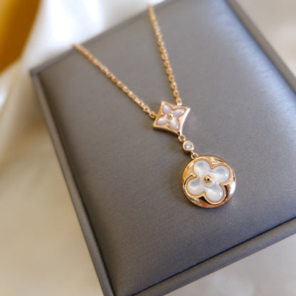 [Rani Jewelry]STAR AND SUN WHITE MOP 2 MOTIF PINK GOLD NECKLACE