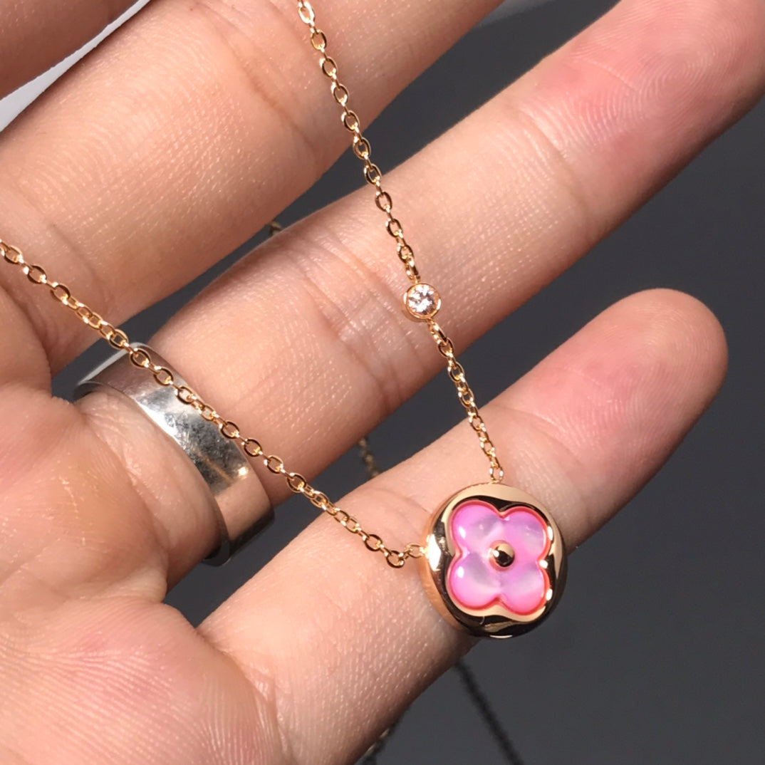 [Rani Jewelry]COLOR BLOSSOM PINK MOP SUN GOLD NECKLACE