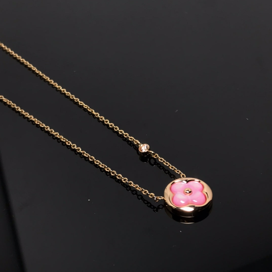 [Rani Jewelry]COLOR BLOSSOM PINK MOP SUN GOLD NECKLACE