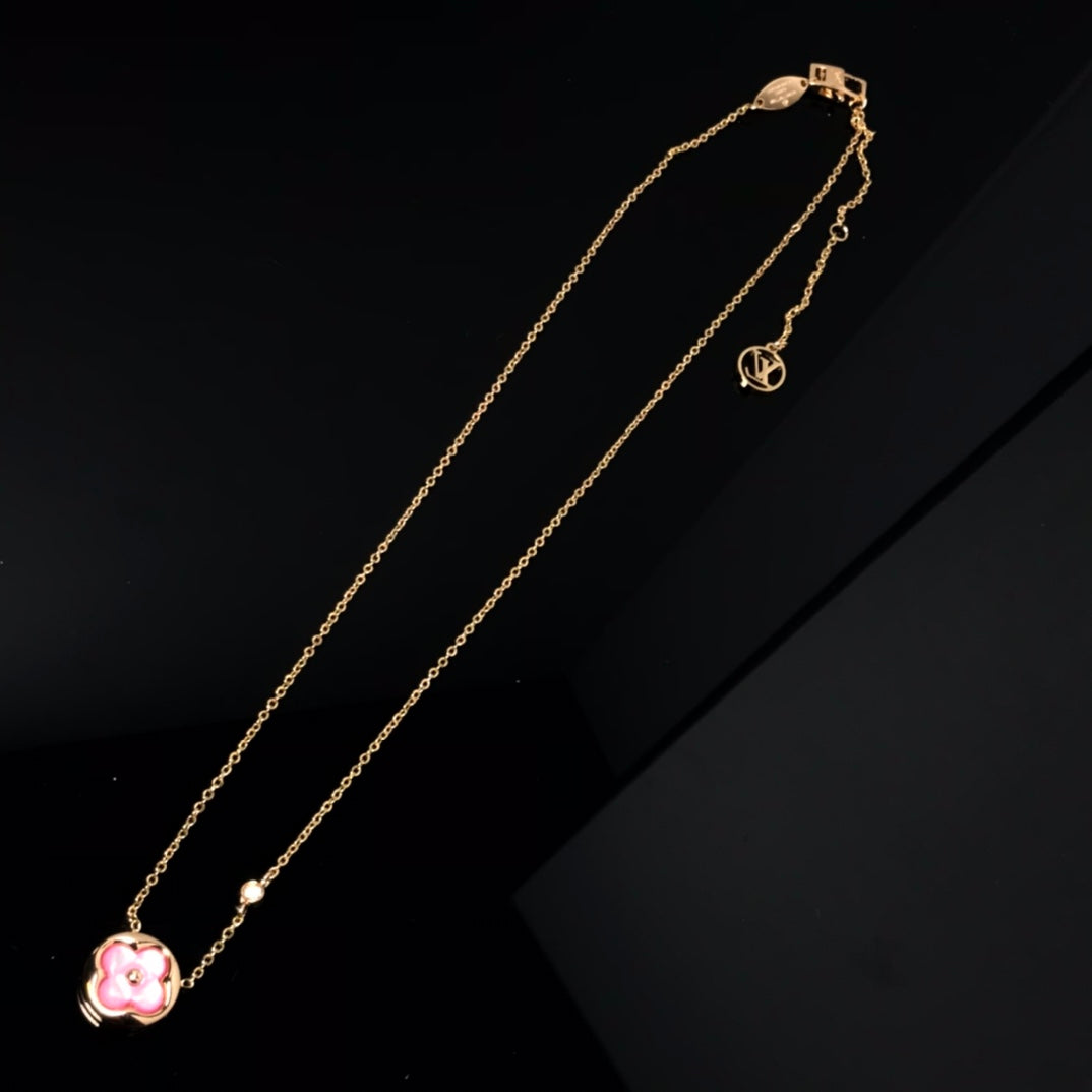 [Rani Jewelry]COLOR BLOSSOM PINK MOP SUN GOLD NECKLACE