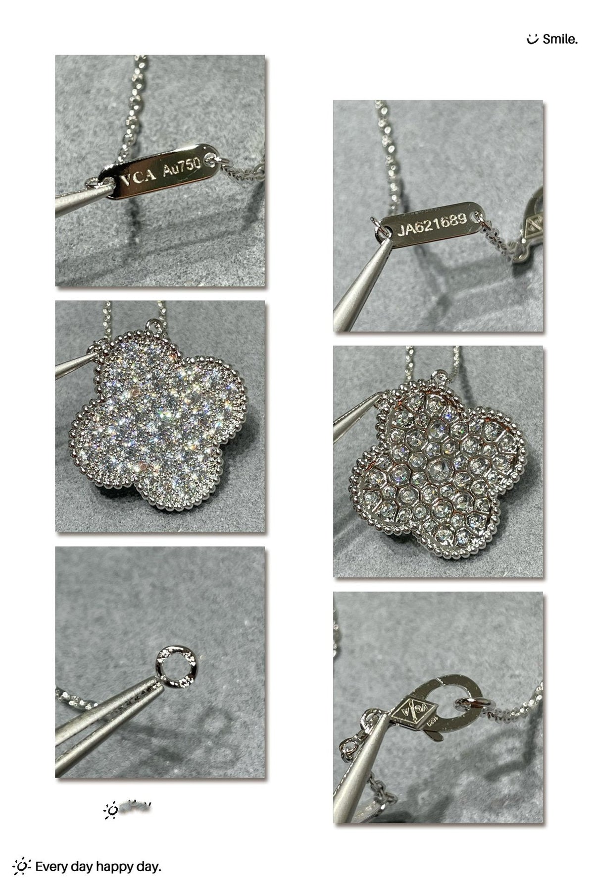 [Rani Jewelry]CLOVER 25MM LARGE PENDANT DIAMOND PAVED SILVER NECKLACE