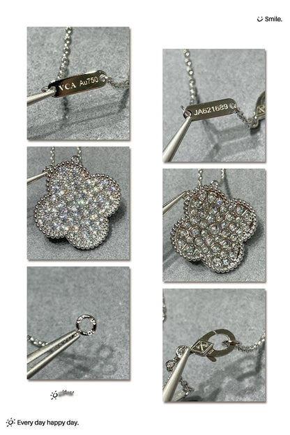 [Rani Jewelry]CLOVER 25MM LARGE PENDANT DIAMOND PAVED SILVER NECKLACE