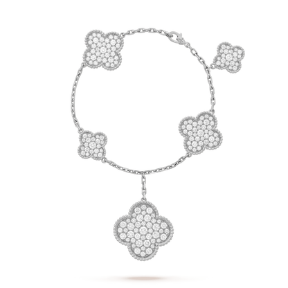 [Rani Jewelry]CLOVER 6 MOTIFS SILVER DIAMOND BRACELET