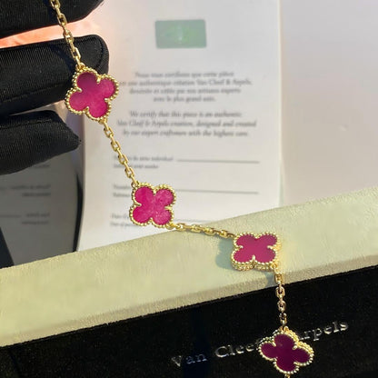 [Rani Jewelry]NEW CLOVER 5 MOTIFS PINK ENAMEL BRACELET