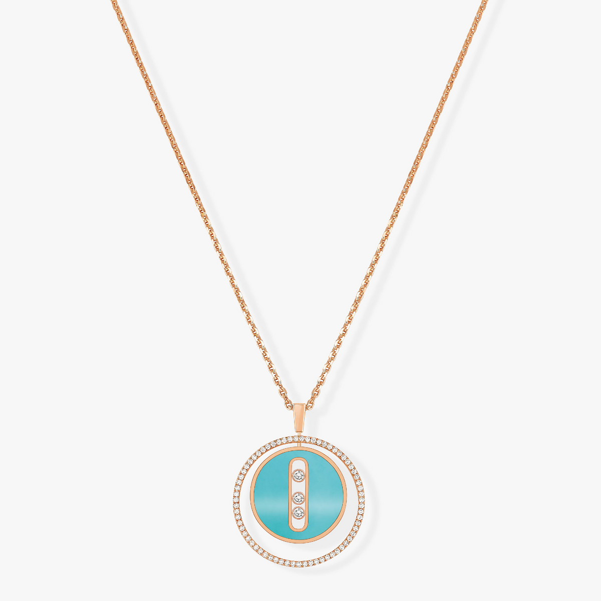 [Rani Jewelry]LUCKY MOVE 3 DIAMONDS TURQUOISE PINK GOLD DIAMOND NECKLACE
