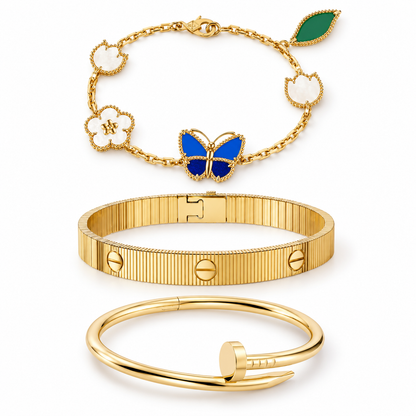 [Rani Jewelry]Clover Lucky Spring & Love & Juste Garden 3-Piece  Bracelet Stack Set