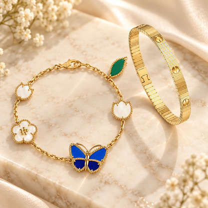 [Rani Jewelry] Lucky Spring Butterfly 5-Motif & LOVE Unlimited Bracelet Stack Set