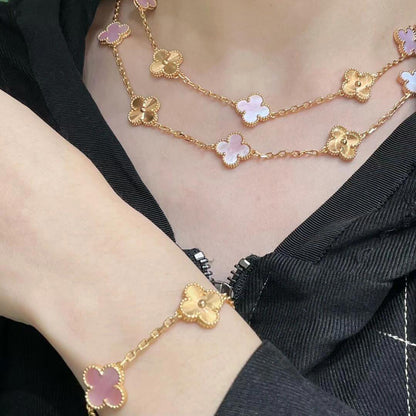 [Rani Jewelry]CLOVER 20 MOTIFS LASER PINK MOP NECKLACE