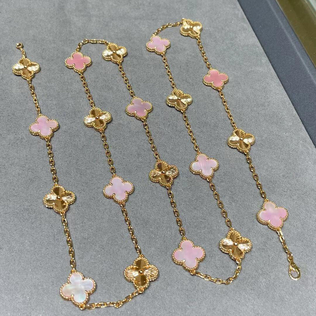 [Rani Jewelry]CLOVER 20 MOTIFS LASER PINK MOP NECKLACE