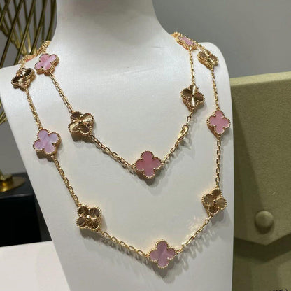 [Rani Jewelry]CLOVER 20 MOTIFS LASER PINK MOP NECKLACE