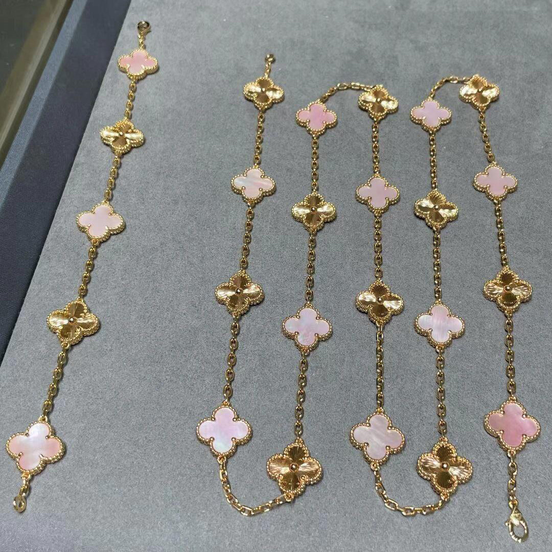 [Rani Jewelry]CLOVER 20 MOTIFS LASER PINK MOP NECKLACE