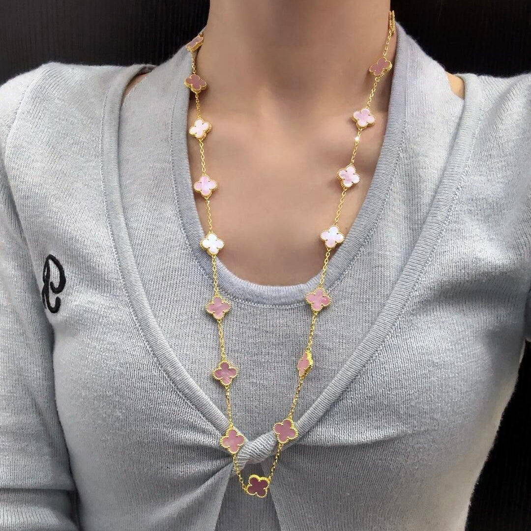 [Rani Jewelry]CLOVER 20 MOTIFS PINK MOP NECKLACE
